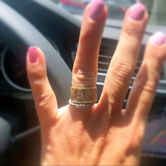 Gold Pave Rainbow Letter Ring - Picture 4 of 10